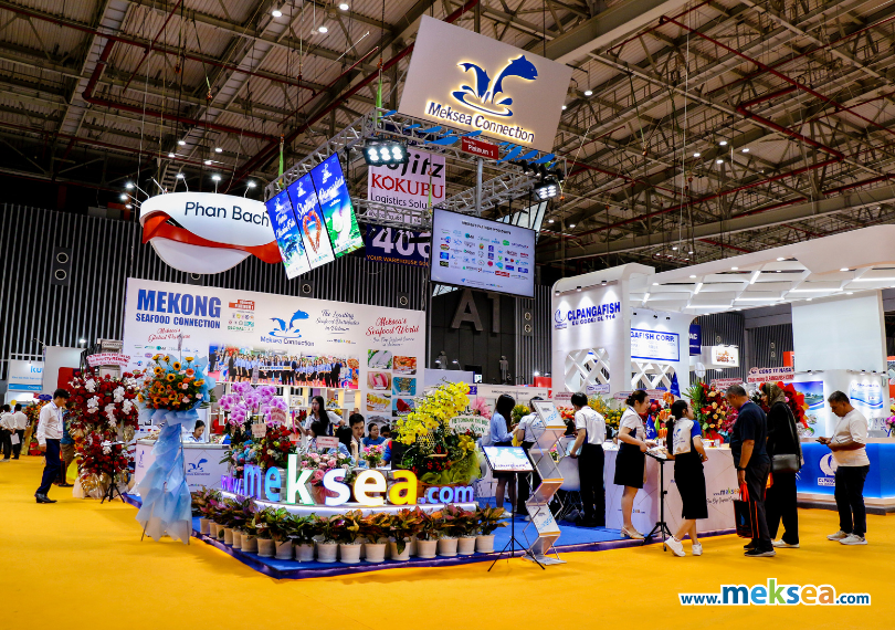 From the moment visitors entered the exhibition, the Meksea brand stood out prominently at the Platinum 1 booth at Vietfish 2025